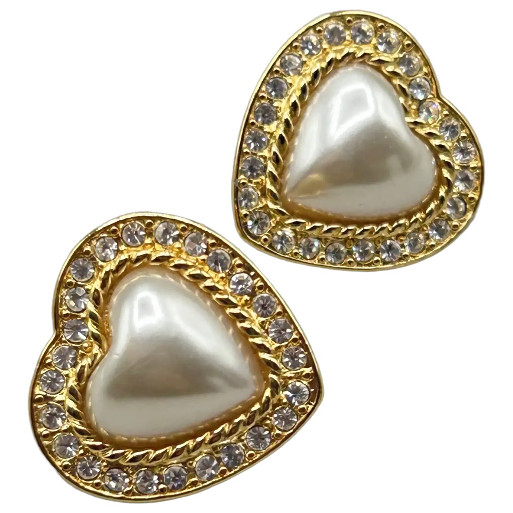 Gold Pearl Heart Clip On Earrings 50$
